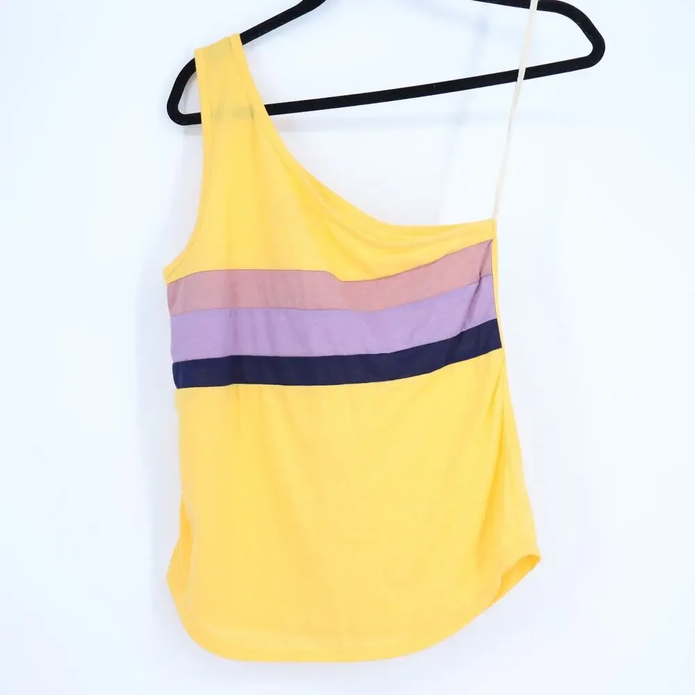 CAMP COLLECTION X FREE PEOPLE One Shoulder Stripe Tee Yellow Tank Women's S